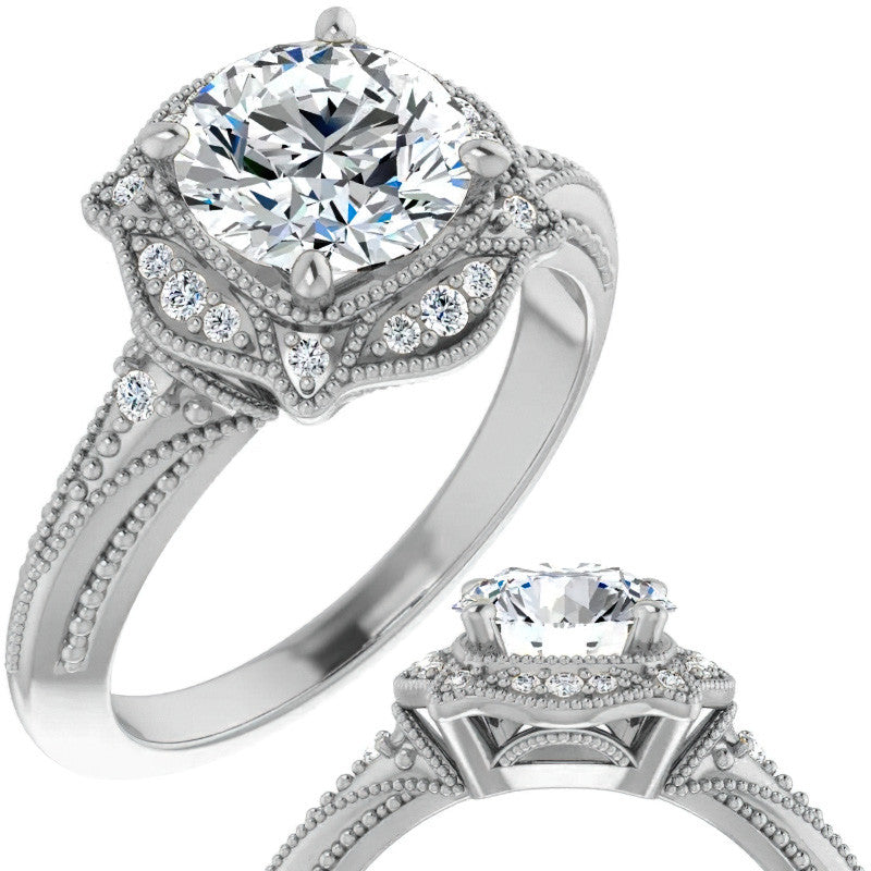Round Antique Halo Moissanite Engagement Ring
