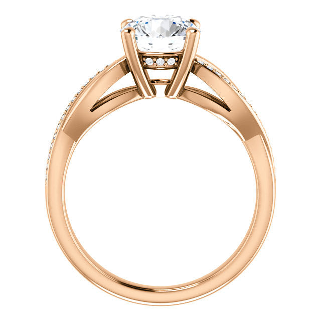Round Twisted Moissanite and Diamond Engagement Ring