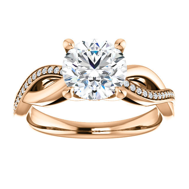 Round Twisted Moissanite and Diamond Engagement Ring