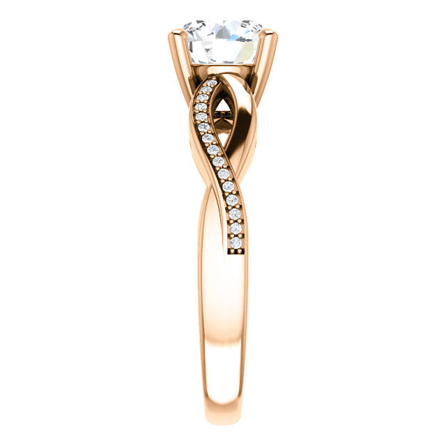 Round Twisted Moissanite and Diamond Engagement Ring