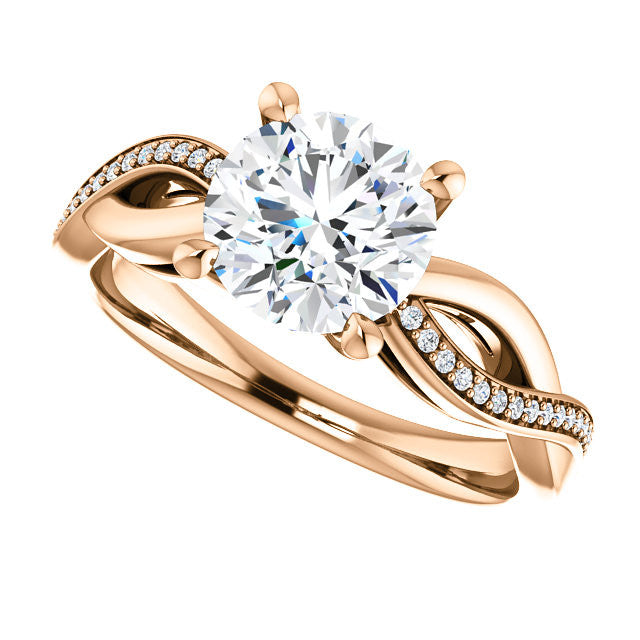 Round Twisted Moissanite and Diamond Engagement Ring