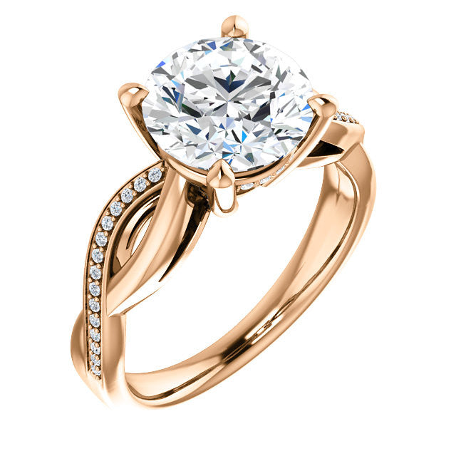 Round Twisted Moissanite and Diamond Engagement Ring