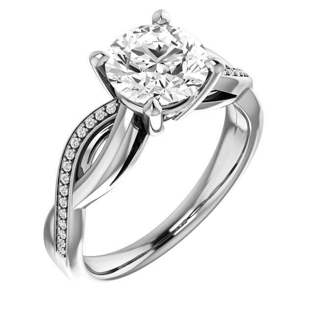Round Twisted Moissanite and Diamond Engagement Ring