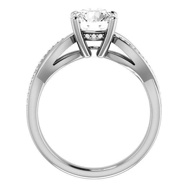 Round Twisted Moissanite and Diamond Engagement Ring