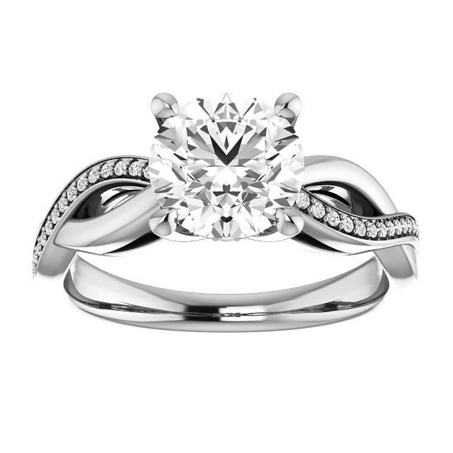 Round Twisted Moissanite and Diamond Engagement Ring
