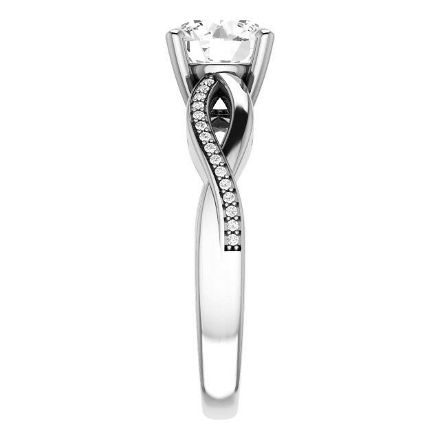 Round Twisted Moissanite and Diamond Engagement Ring