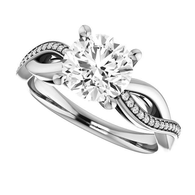 Round Twisted Moissanite and Diamond Engagement Ring