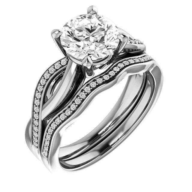 Round Twisted Moissanite and Diamond Engagement Ring