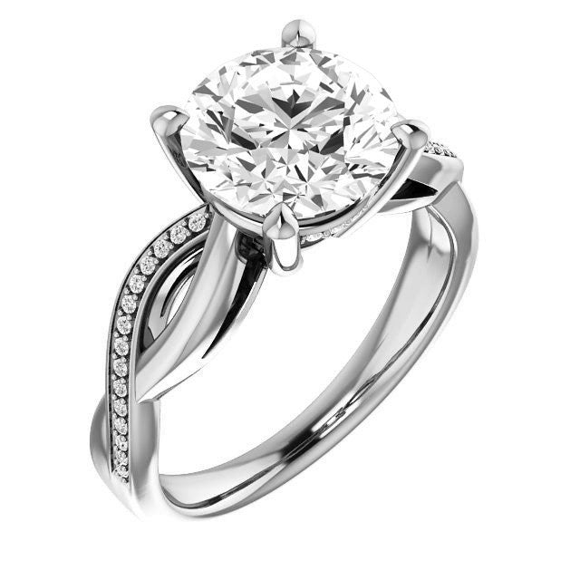 Round Twisted Moissanite and Diamond Engagement Ring