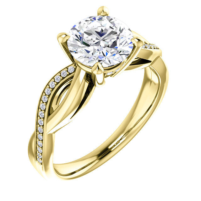 Round Twisted Moissanite and Diamond Engagement Ring