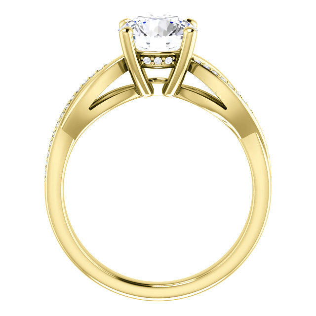 Round Twisted Moissanite and Diamond Engagement Ring