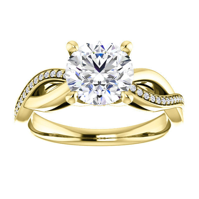 Round Twisted Moissanite and Diamond Engagement Ring