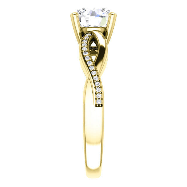Round Twisted Moissanite and Diamond Engagement Ring