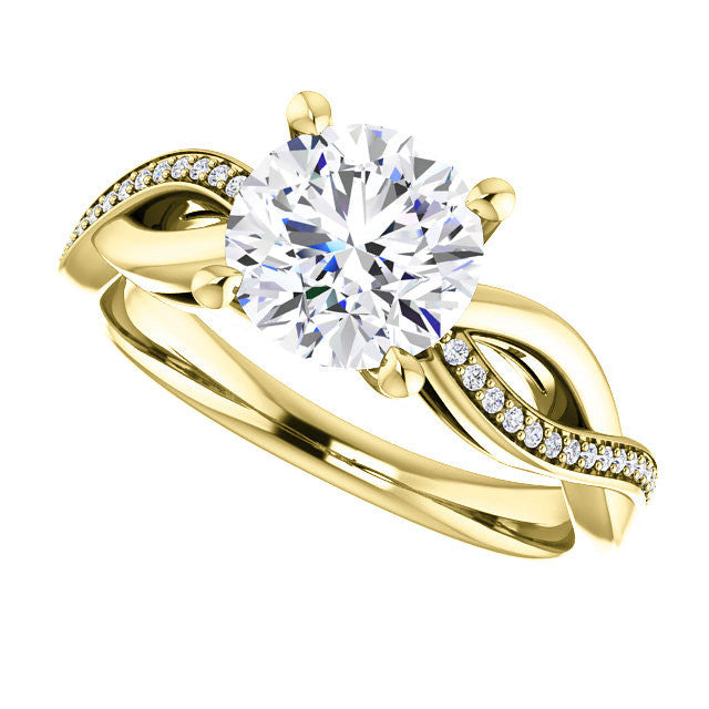 Round Twisted Moissanite and Diamond Engagement Ring