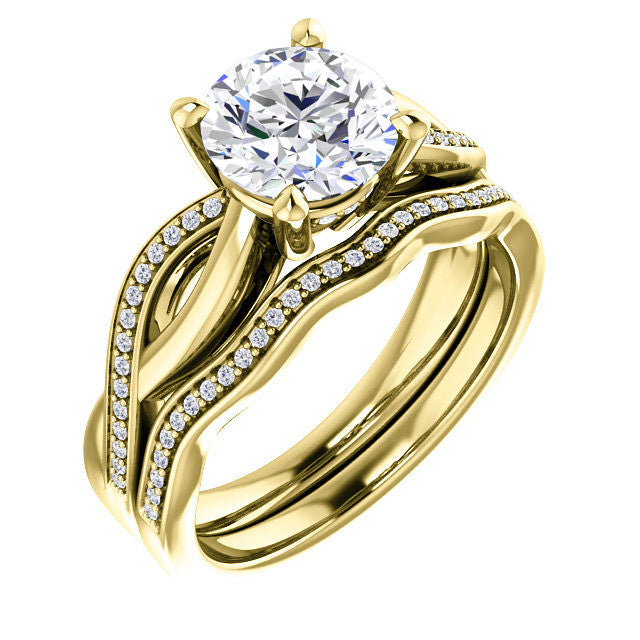 Round Twisted Moissanite and Diamond Engagement Ring