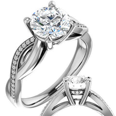 Round Twisted Moissanite and Diamond Engagement Ring
