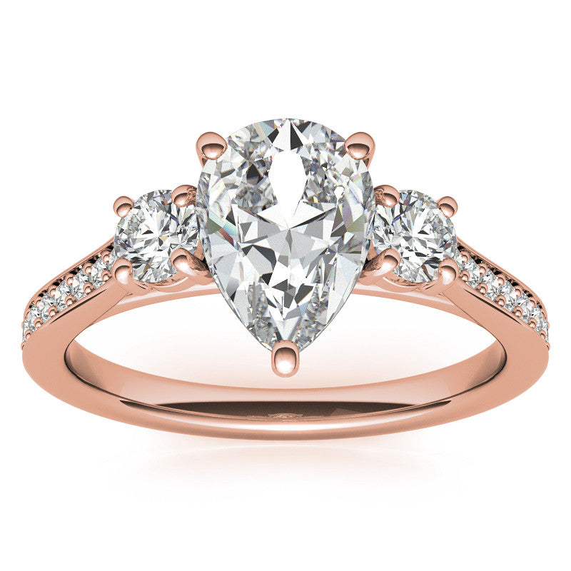 Pear Three-Stone Moissanite Cathedral Engagement Ring