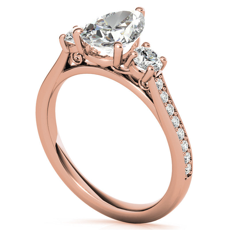 Pear Three-Stone Moissanite Cathedral Engagement Ring