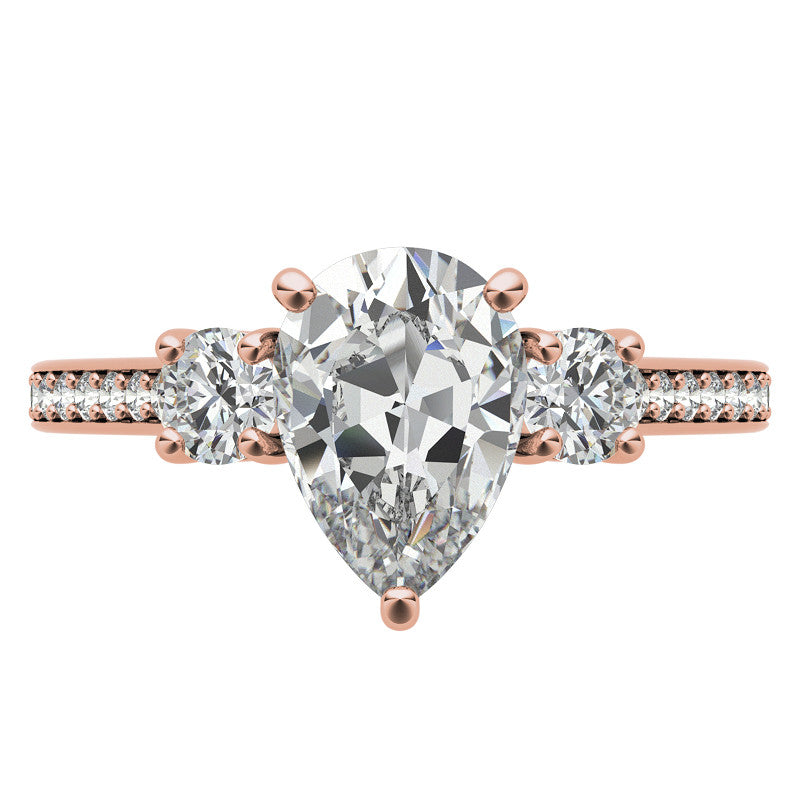 Pear Three-Stone Moissanite Cathedral Engagement Ring