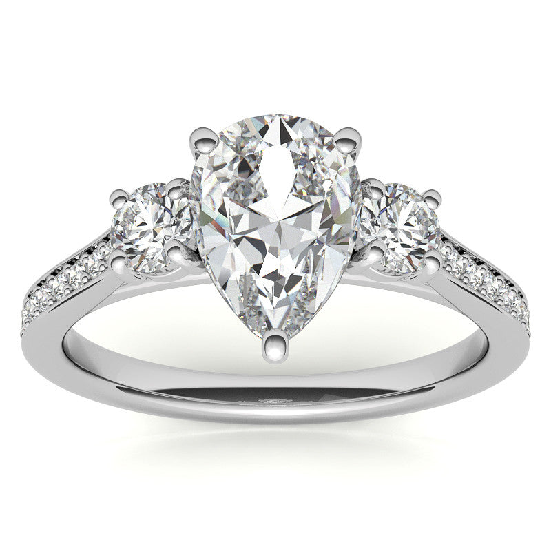 Pear Three-Stone Moissanite Cathedral Engagement Ring