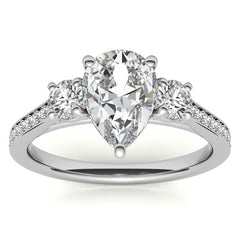 Pear Three-Stone Moissanite Cathedral Engagement Ring