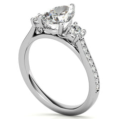 Pear Three-Stone Moissanite Cathedral Engagement Ring