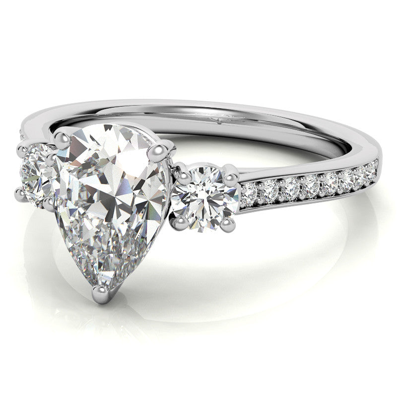 Pear Three-Stone Moissanite Cathedral Engagement Ring