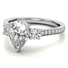 Pear Three-Stone Moissanite Cathedral Engagement Ring