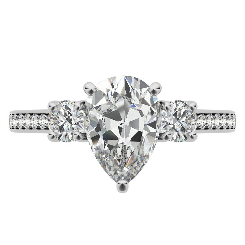 Pear Three-Stone Moissanite Cathedral Engagement Ring
