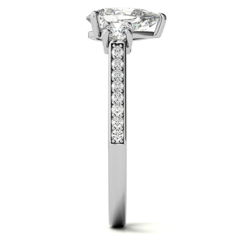 Pear Three-Stone Moissanite Cathedral Engagement Ring