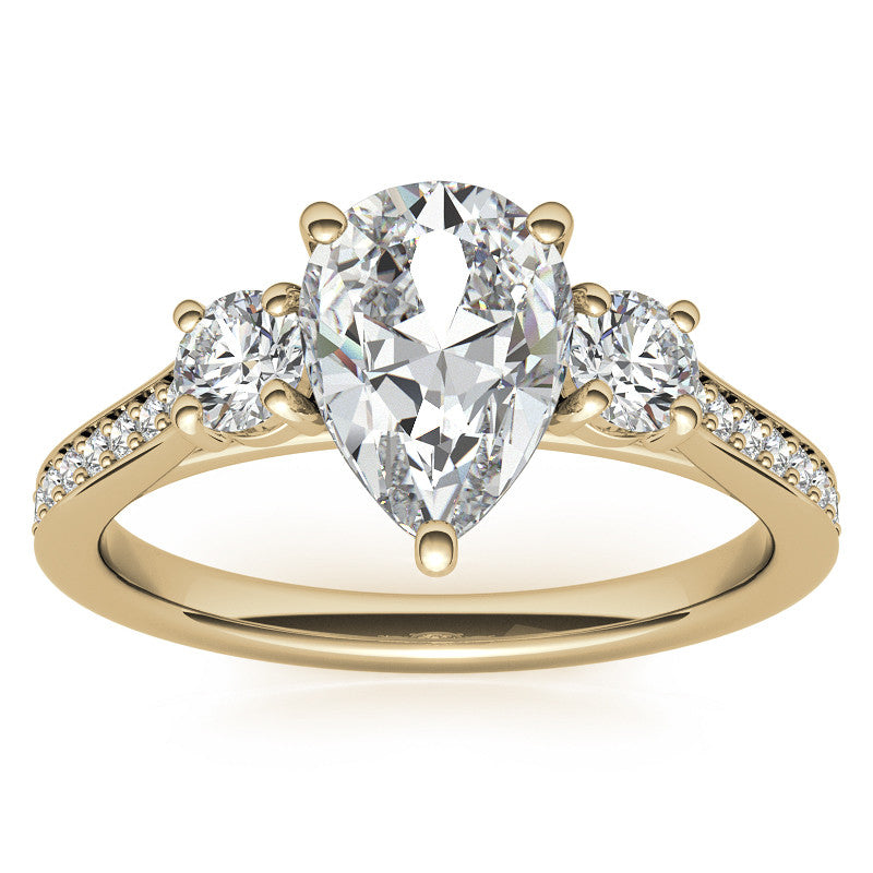 Pear Three-Stone Moissanite Cathedral Engagement Ring