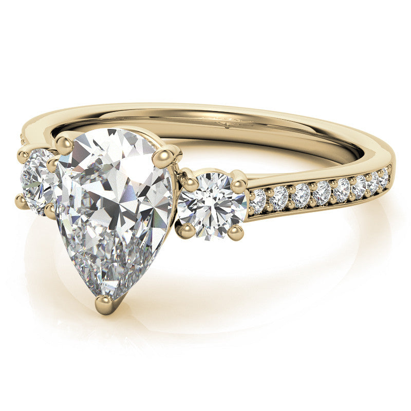 Pear Three-Stone Moissanite Cathedral Engagement Ring
