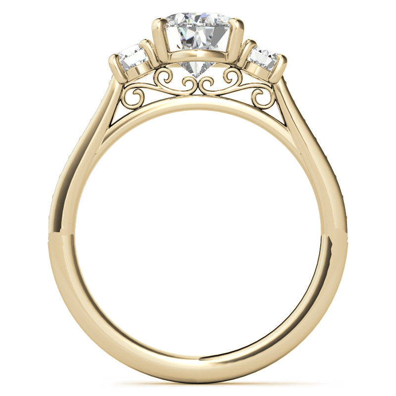 Pear Three-Stone Moissanite Cathedral Engagement Ring