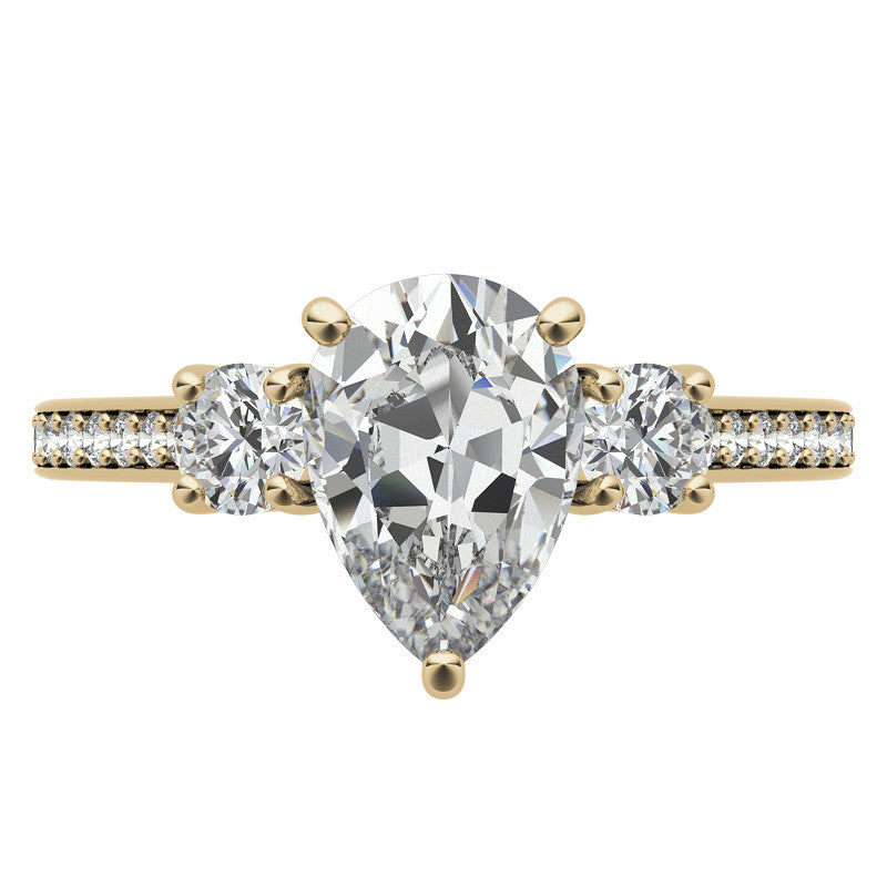 Pear Three-Stone Moissanite Cathedral Engagement Ring
