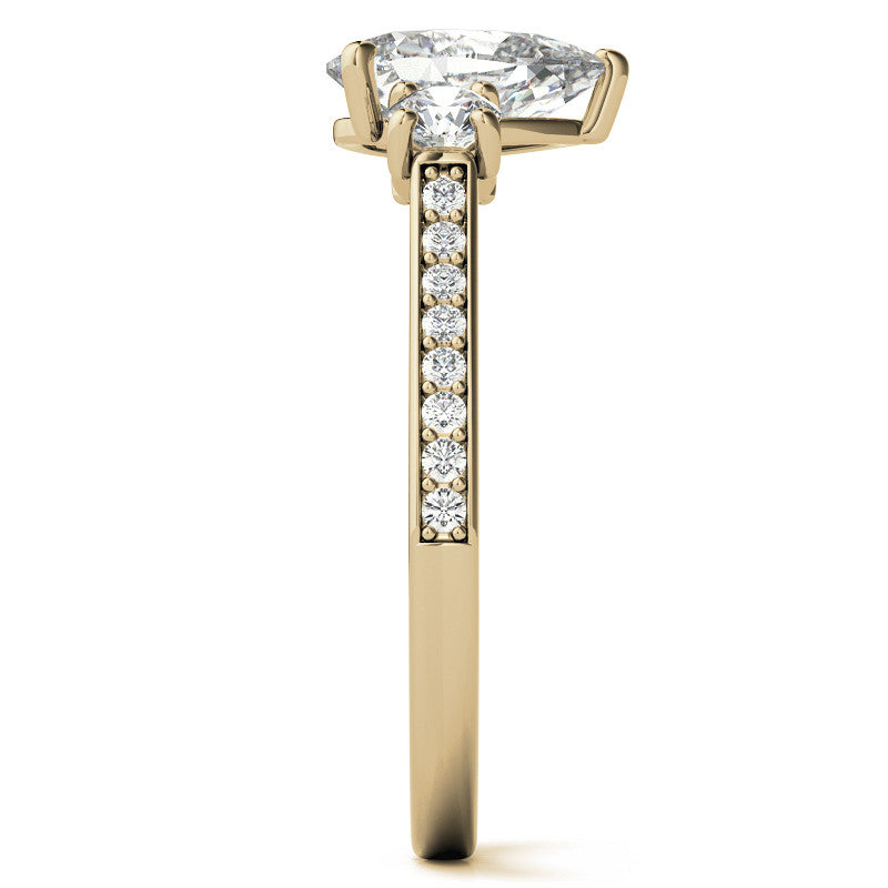 Pear Three-Stone Moissanite Cathedral Engagement Ring