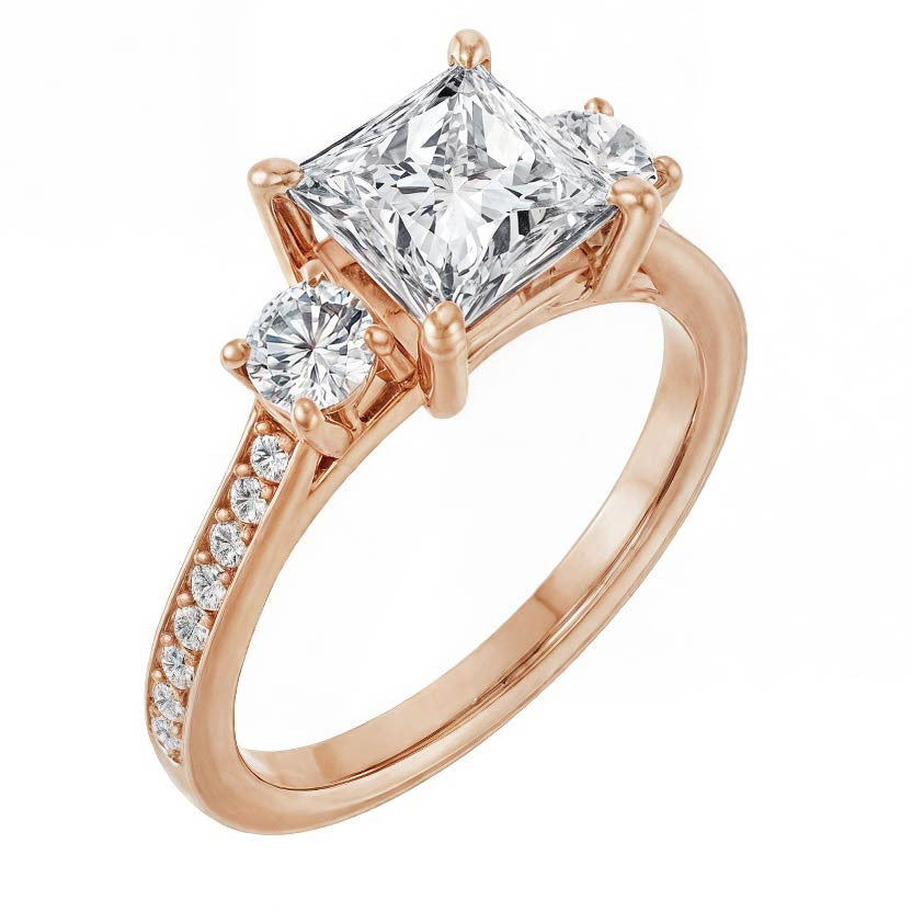 Three-Stone Moissanite Cathedral Engagement Ring