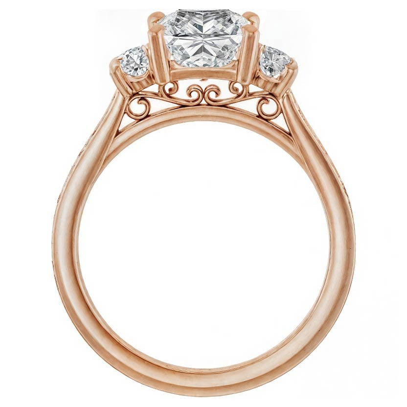 Three-Stone Moissanite Cathedral Engagement Ring