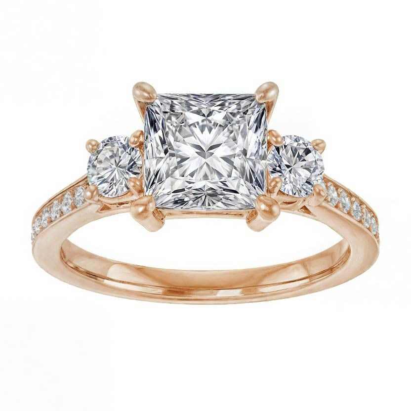 Three-Stone Moissanite Cathedral Engagement Ring