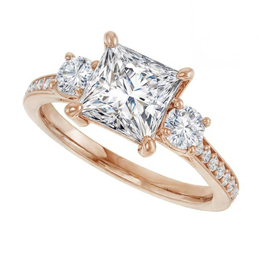 Three-Stone Moissanite Cathedral Engagement Ring