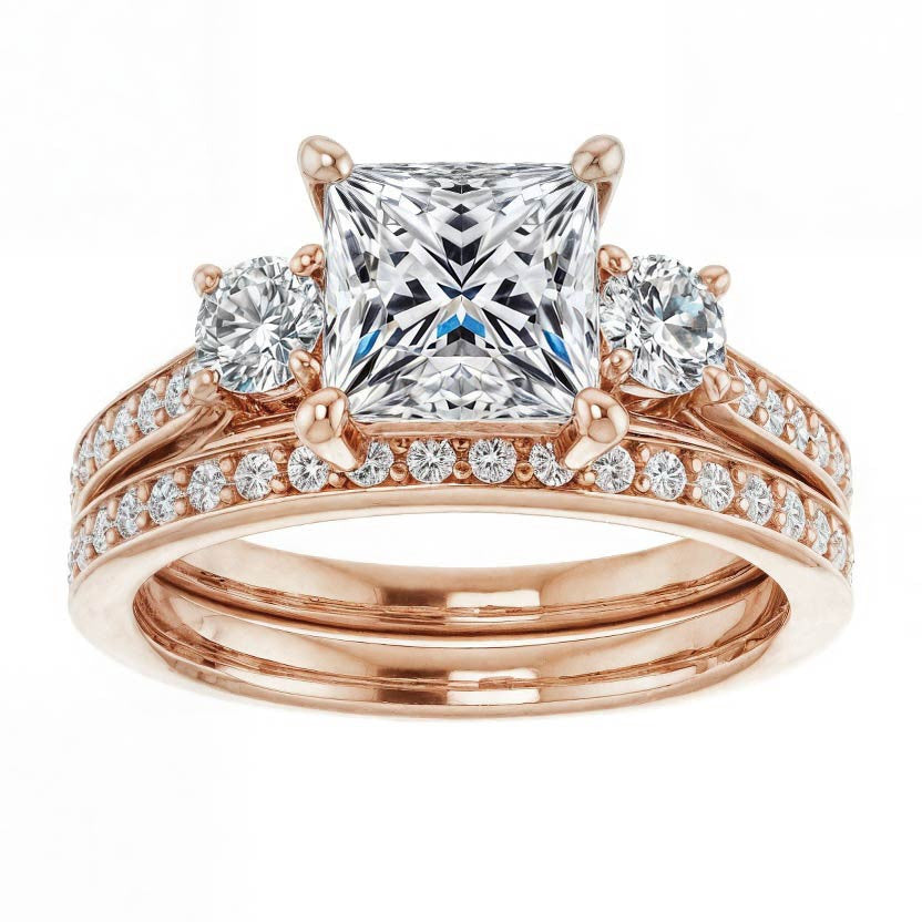 Three-Stone Moissanite Cathedral Engagement Ring