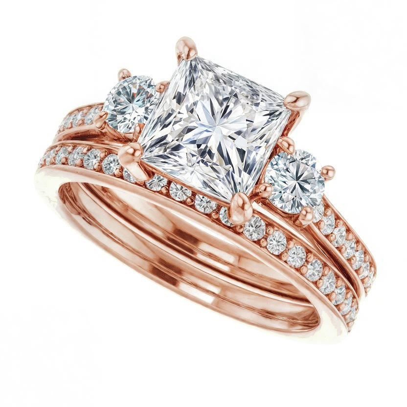Three-Stone Moissanite Cathedral Engagement Ring