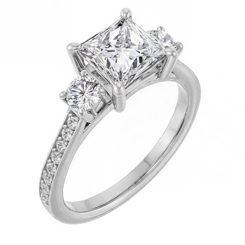 Three-Stone Moissanite Cathedral Engagement Ring