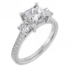Three-Stone Moissanite Cathedral Engagement Ring