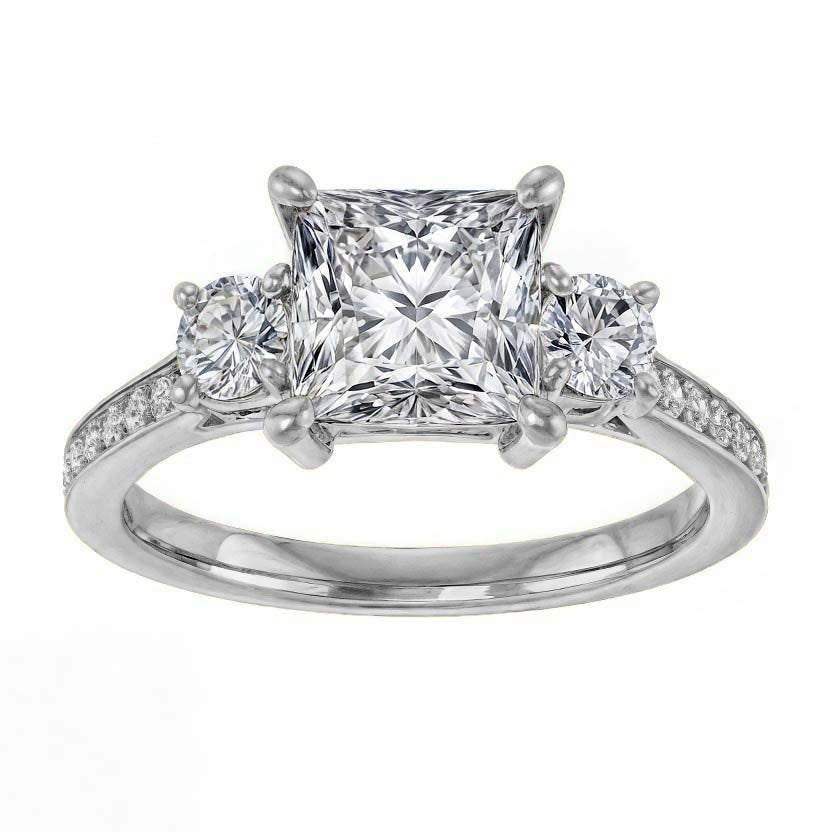 Three-Stone Moissanite Cathedral Engagement Ring