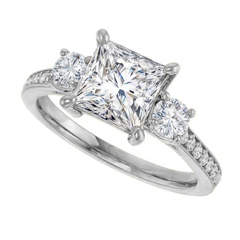 Three-Stone Moissanite Cathedral Engagement Ring