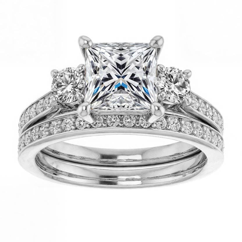 Three-Stone Moissanite Cathedral Engagement Ring