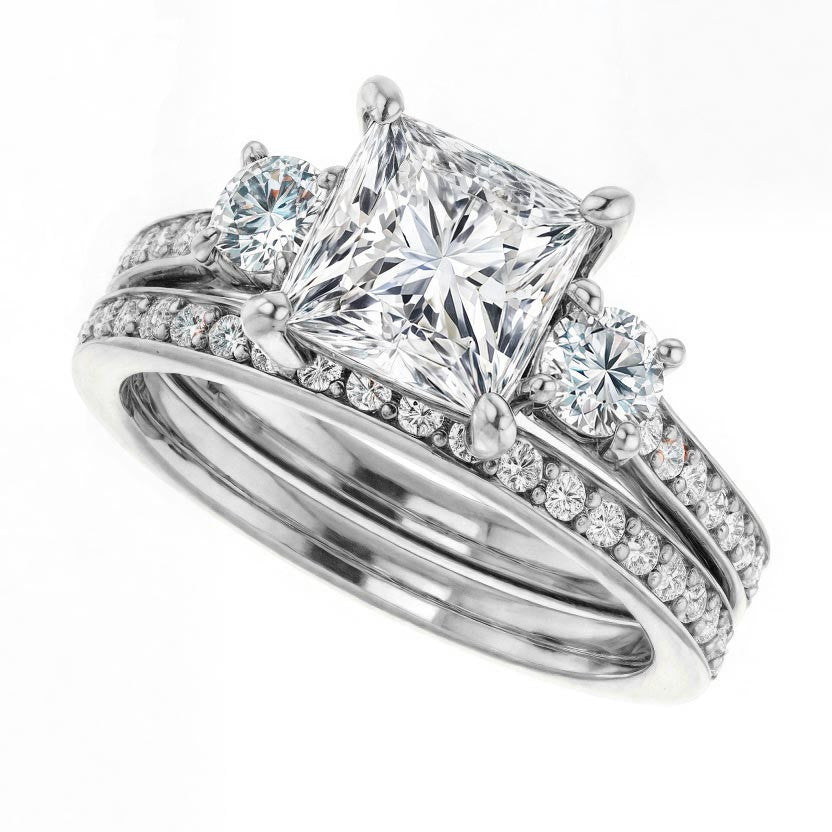 Three-Stone Moissanite Cathedral Engagement Ring