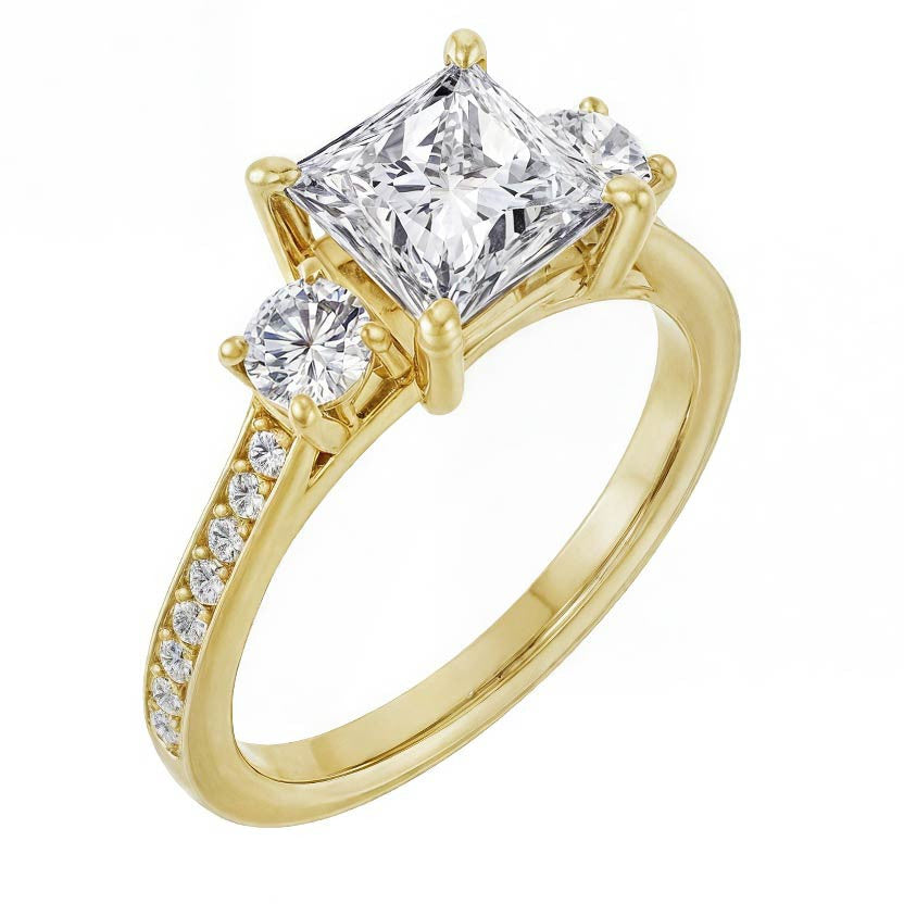 Three-Stone Moissanite Cathedral Engagement Ring