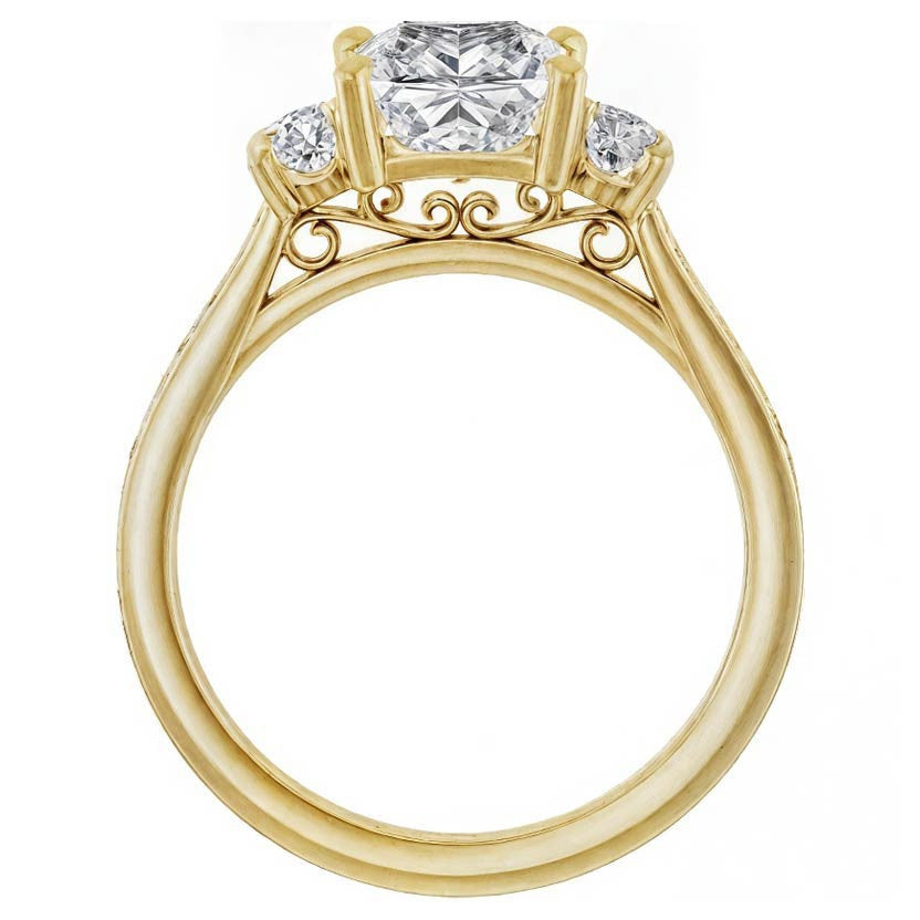 Three-Stone Moissanite Cathedral Engagement Ring