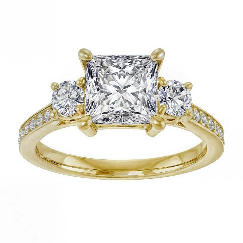 Three-Stone Moissanite Cathedral Engagement Ring